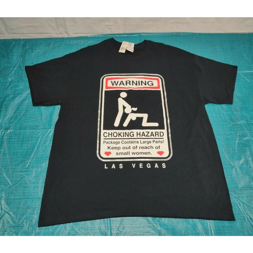 Warning Choking Hazard Black Funny T-Shirt‎ Funny Sexual Humor BJ New With Tag